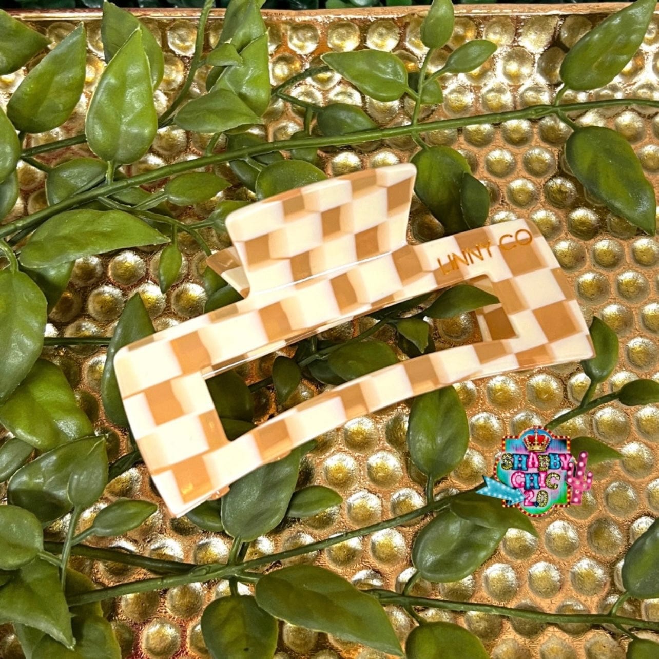 Linny & Co. Hair Claw Clip Shabby Chic Boutique and Tanning Salon Harper - Tan Checkered