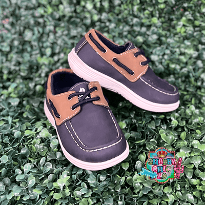 Little Boy's Navy/Brown Boat Shoes Shabby Chic Boutique and Tanning Salon