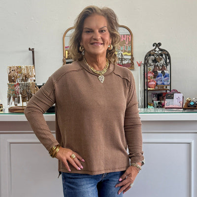 Long Sleeve Timeless Comfort Top - Brown Shabby Chic Boutique and Tanning Salon