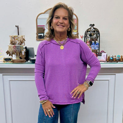 Long Sleeve Timeless Comfort Top - Purple Shabby Chic Boutique and Tanning Salon