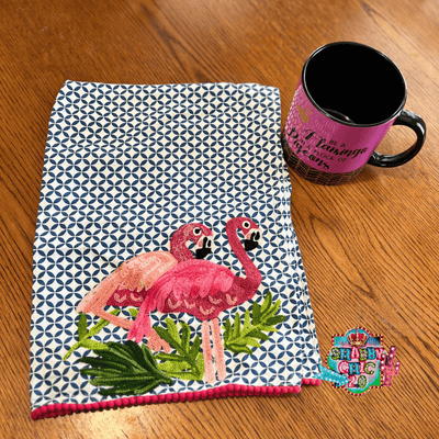 Loving Flamingos by the Lake Tea Towel Shabby Chic Boutique and Tanning Salon