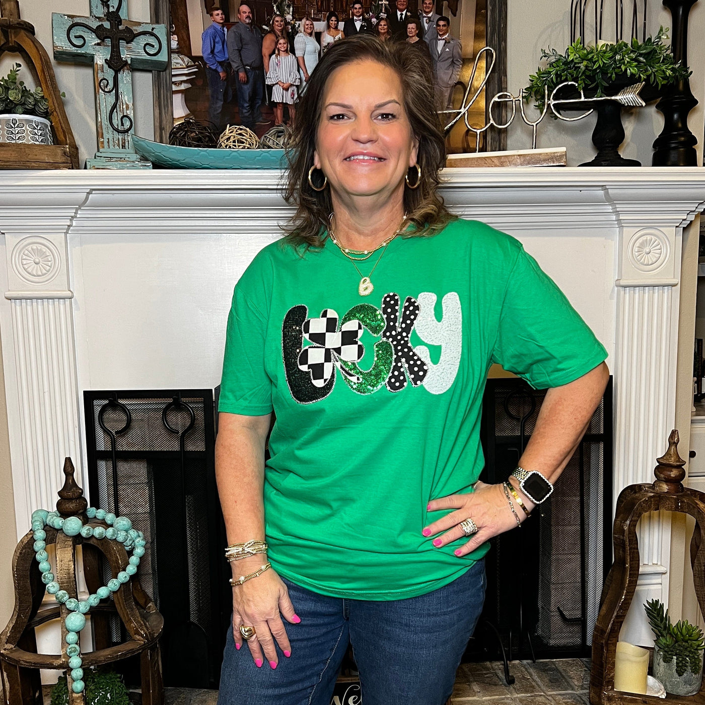 LUCKY Sequin Tee Shabby Chic Boutique and Tanning Salon