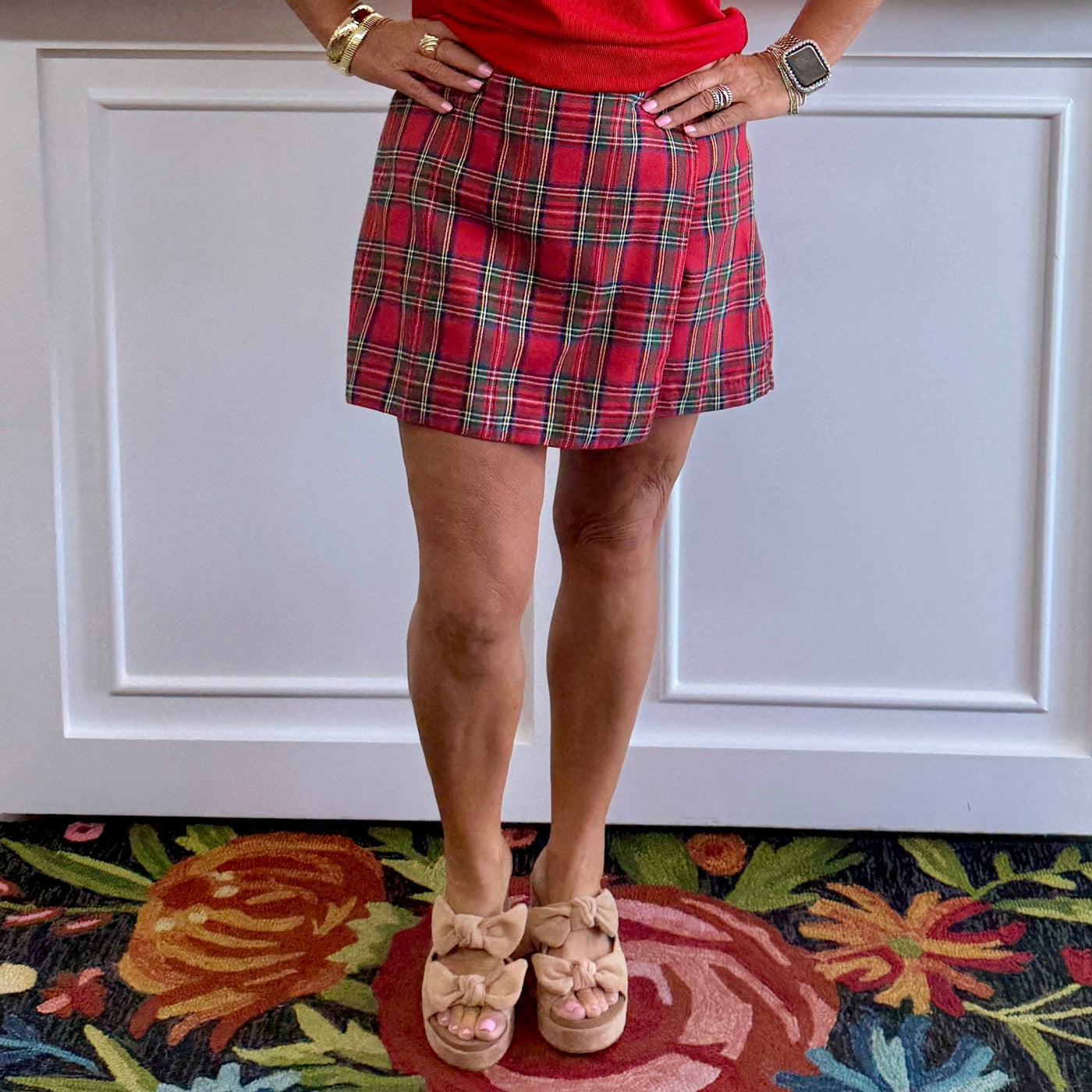 Making Spirirts Bright Red Plaid Skort Shabby Chic Boutique and Tanning Salon