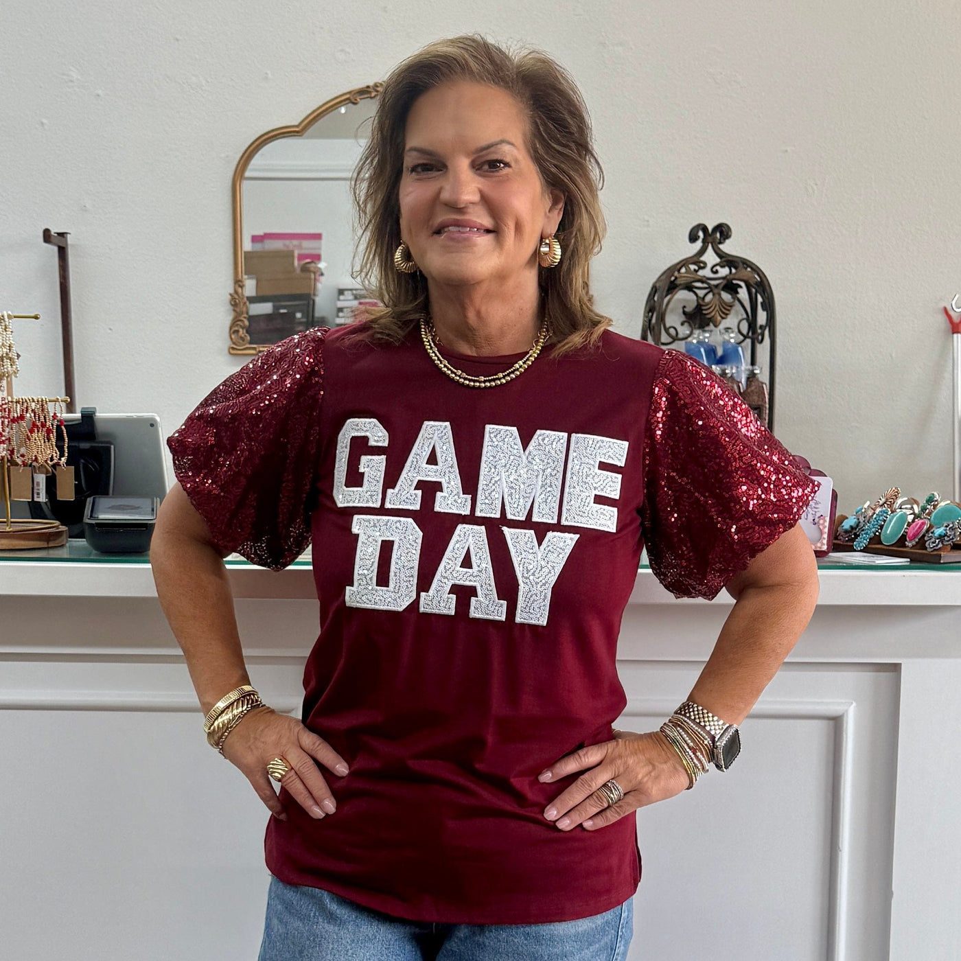 Maroon Game Day Top Shabby Chic Boutique and Tanning Salon