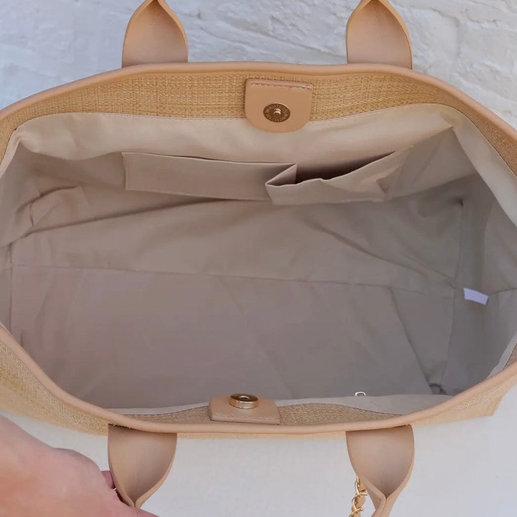 Melissa Tote Bag Natural Lattice Black Shabby Chic Boutique and Tanning Salon