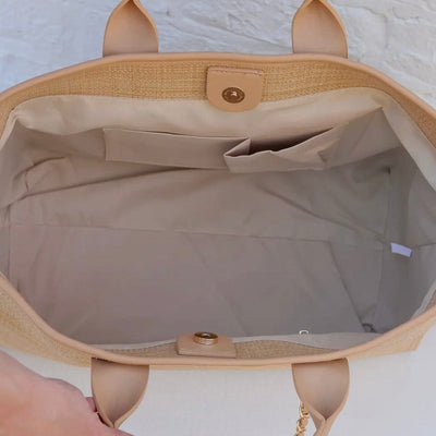 Melissa Tote Bag Natural Lattice Black Shabby Chic Boutique and Tanning Salon