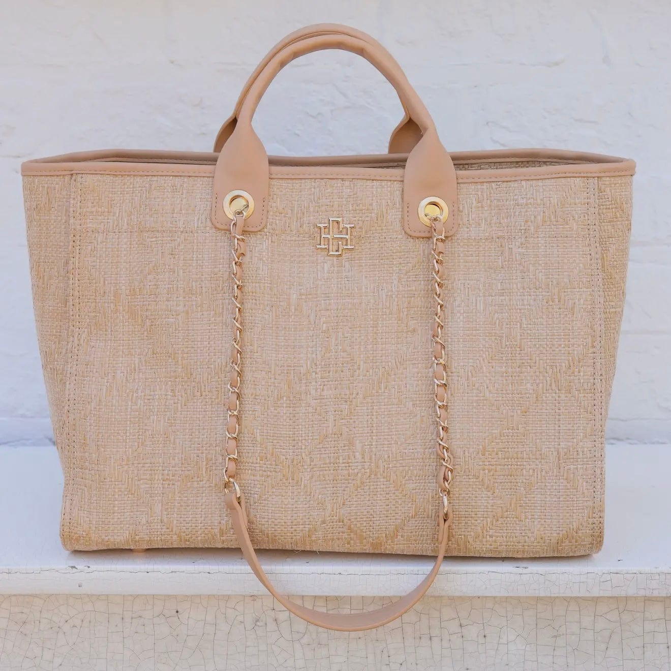 Melissa Tote Bag Natural Lattice Tan Shabby Chic Boutique and Tanning Salon