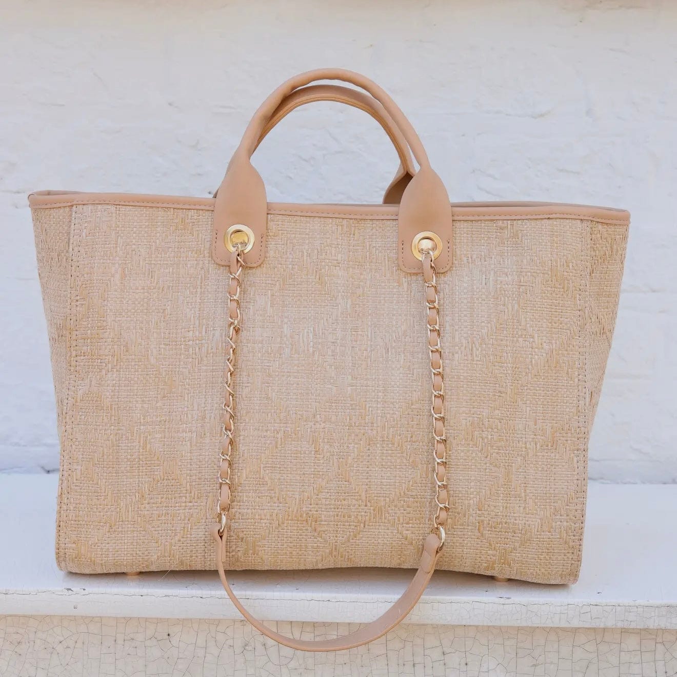 Melissa Tote Bag Natural Lattice Tan Shabby Chic Boutique and Tanning Salon