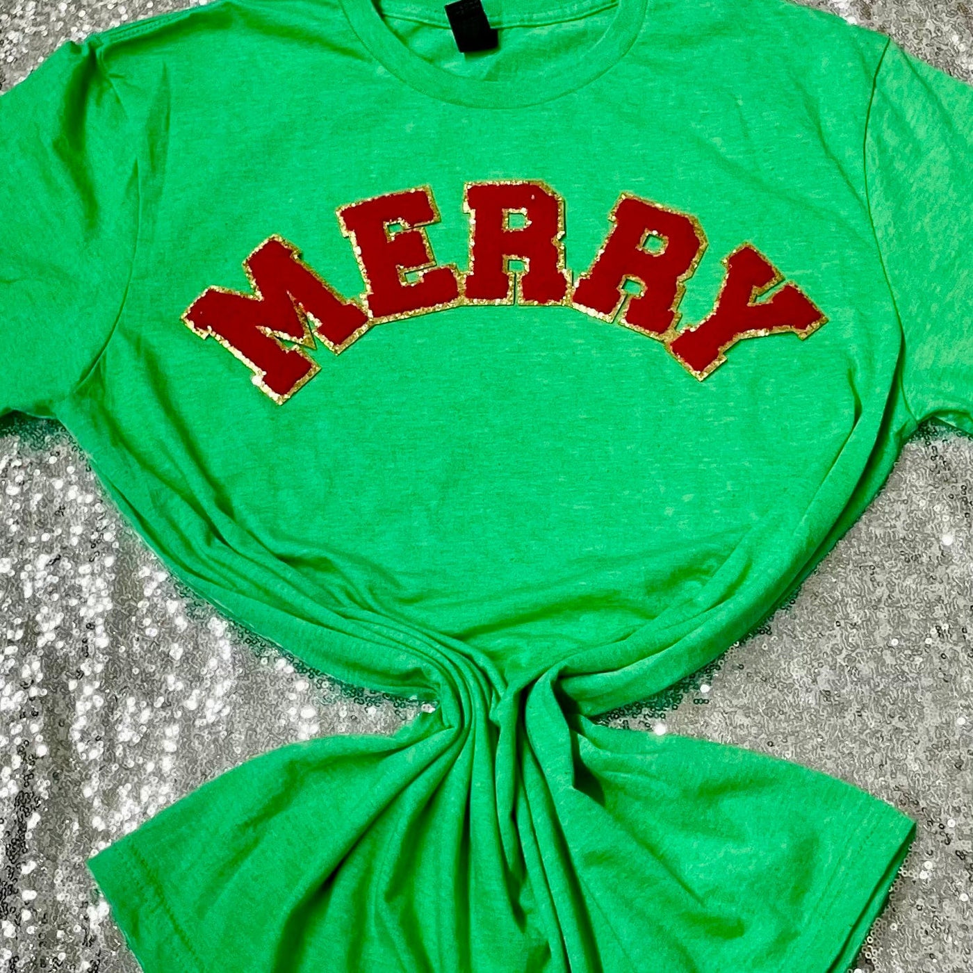 Merry Chenille Patch Tee Shabby Chic Boutique and Tanning Salon