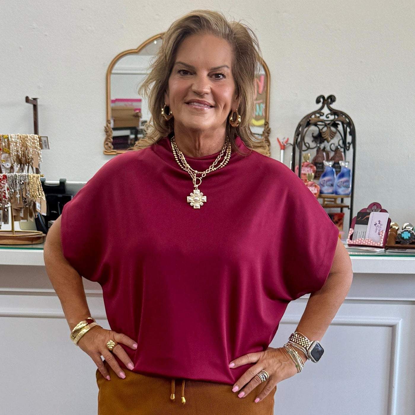 Mock Turtleneck Top - Wine Shabby Chic Boutique and Tanning Salon