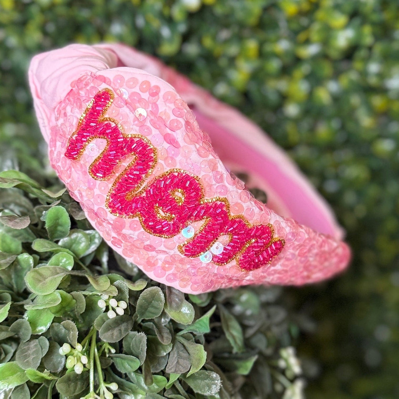 Mom Sequin Headband Shabby Chic Boutique and Tanning Salon