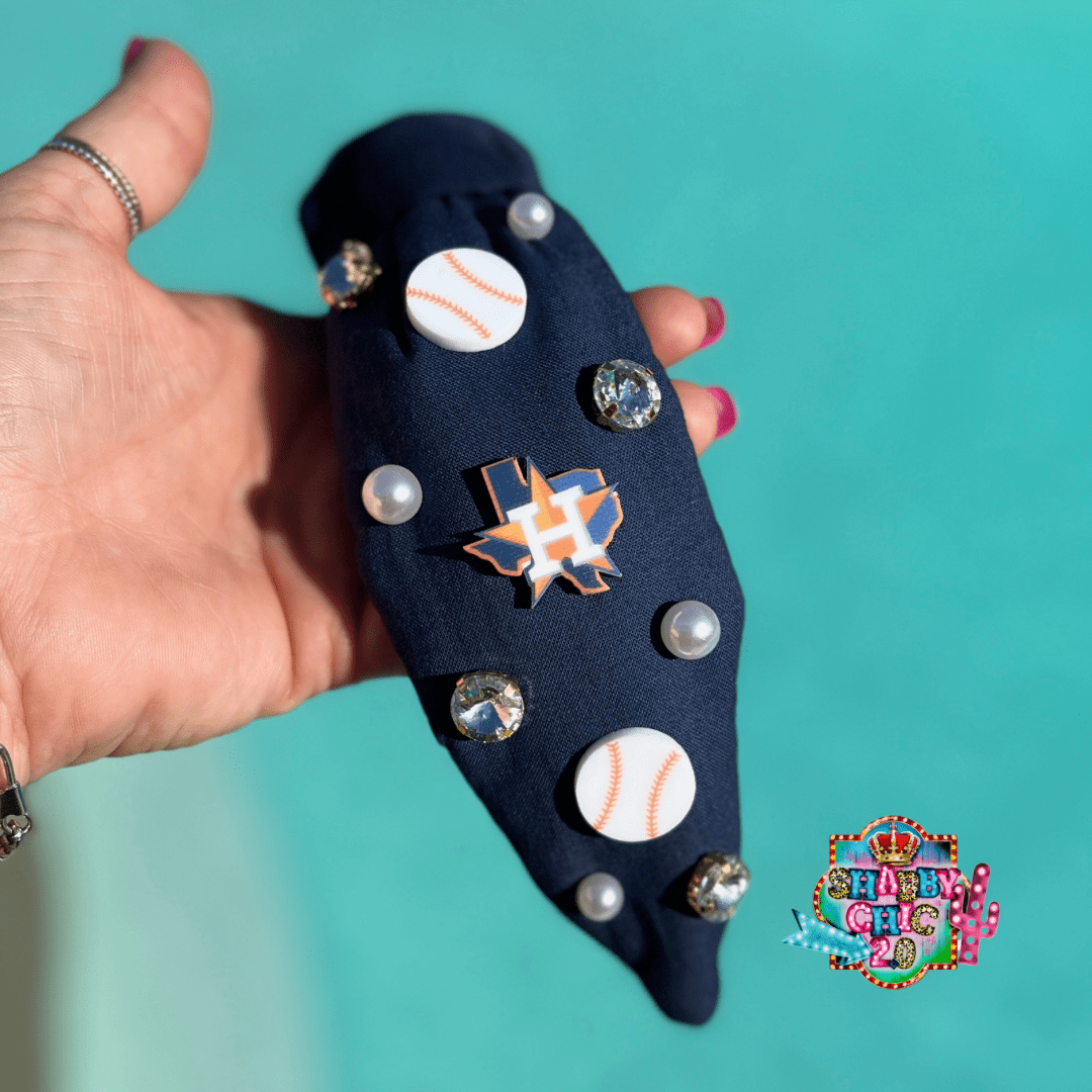 Navy Baseball Headband Shabby Chic Boutique and Tanning Salon