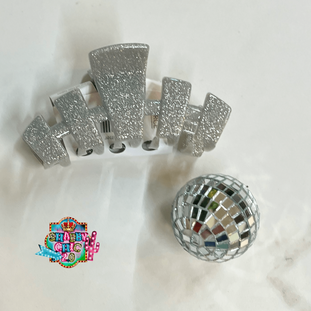 New Year's Teleties Hair Clips Shabby Chic Boutique and Tanning Salon Large Silver