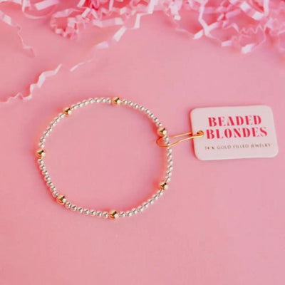 Olive Bracelet in Silver with Gold Beaded Bracelet: Extended 7.25 inch Beaded Blondes