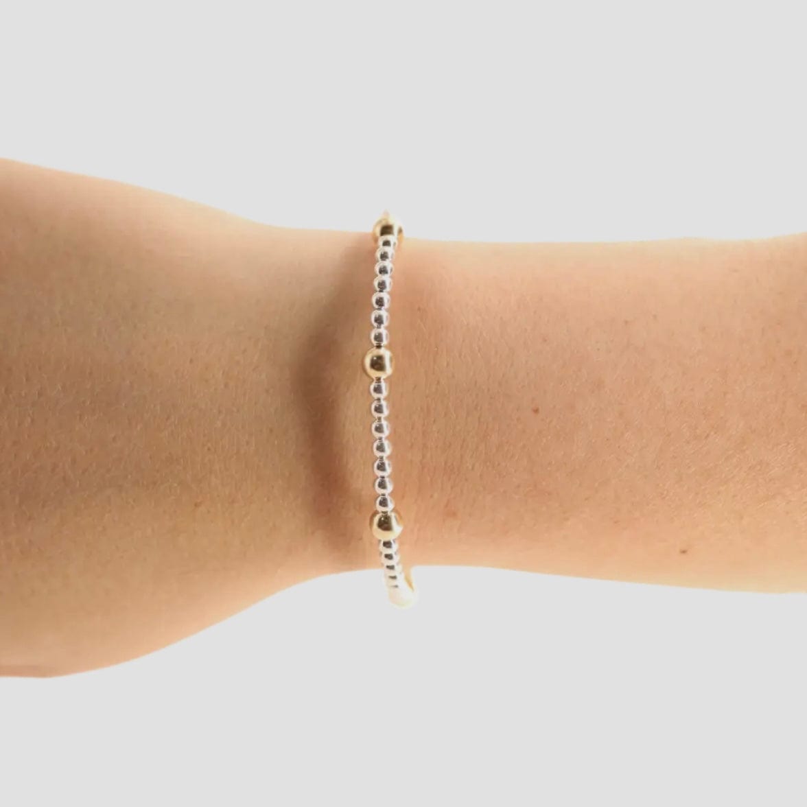 Olive Bracelet in Silver with Gold Beaded Bracelet: Extended 7.25 inch Beaded Blondes