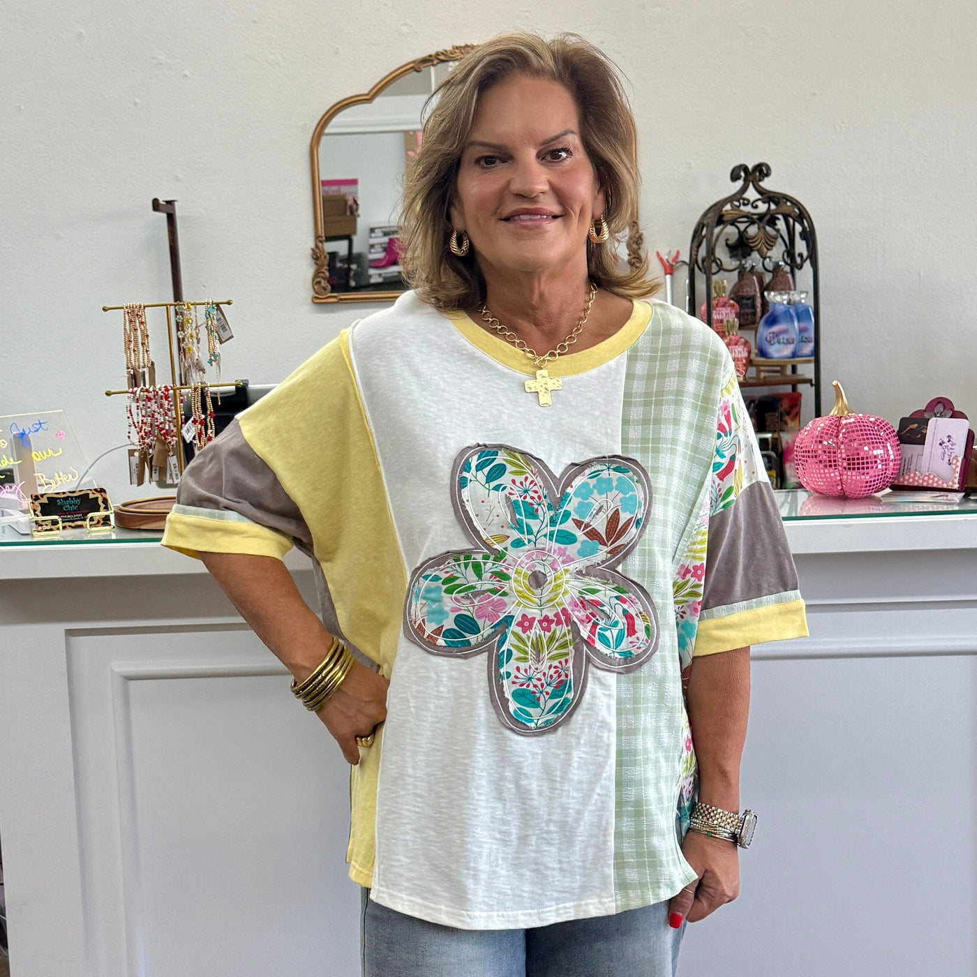 Patchwork Flower Top Shabby Chic Boutique and Tanning Salon
