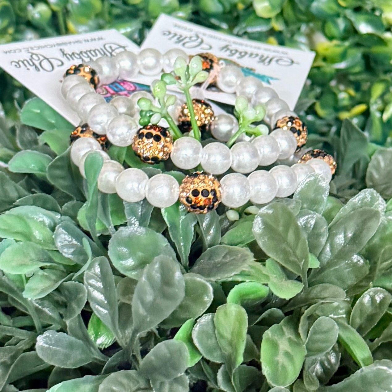 Pearl and Leopard Crystal Bracelet Shabby Chic Boutique and Tanning Salon