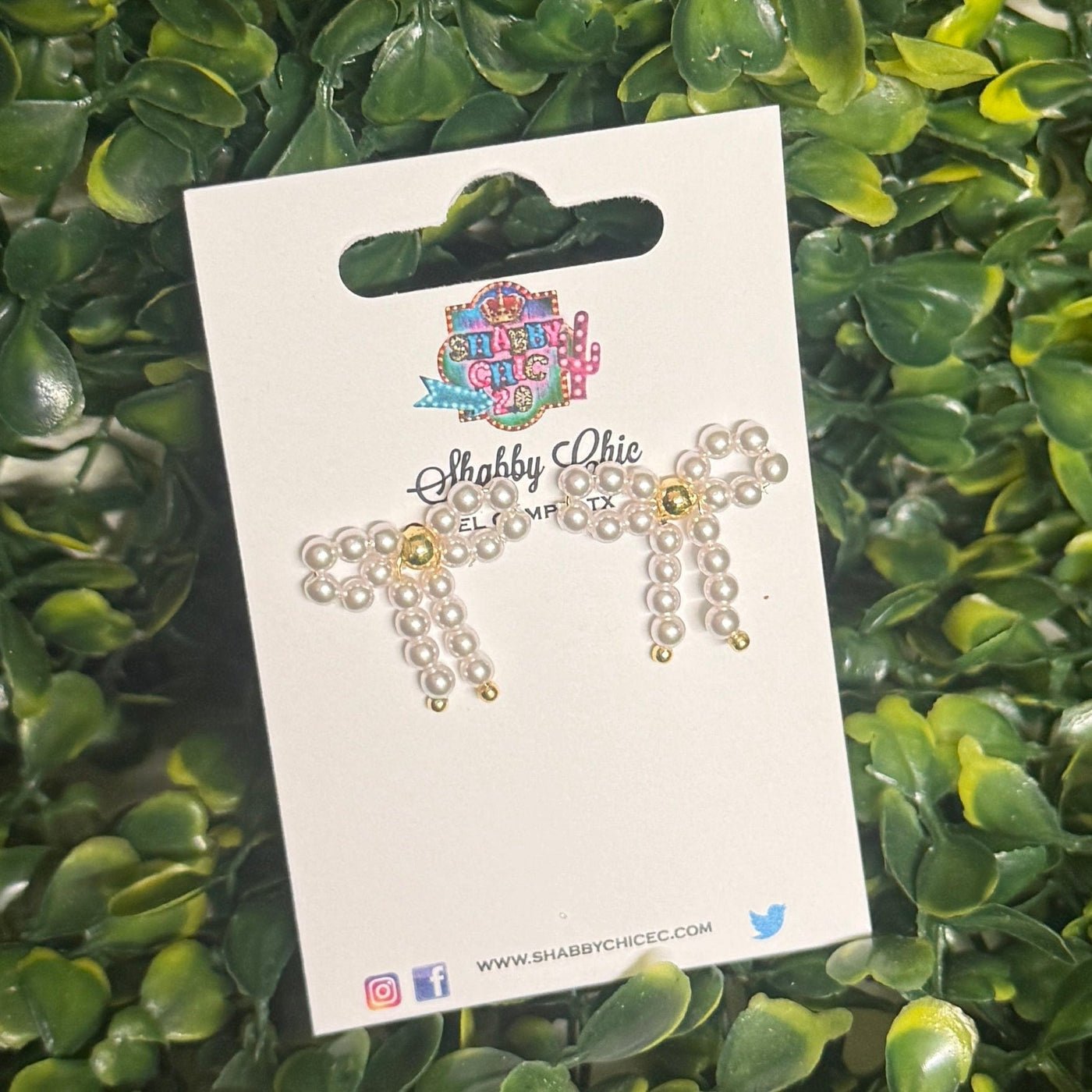 Pearl Bow Earrings Shabby Chic Boutique and Tanning Salon