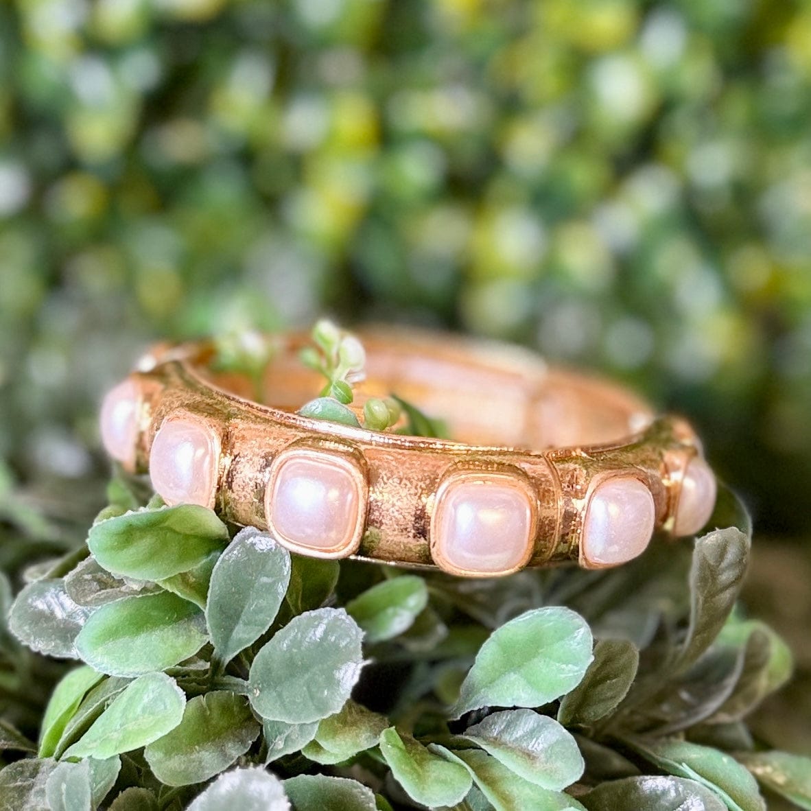 Pearl Studded Stretch Bracelet Shabby Chic Boutique and Tanning Salon Square Pearl