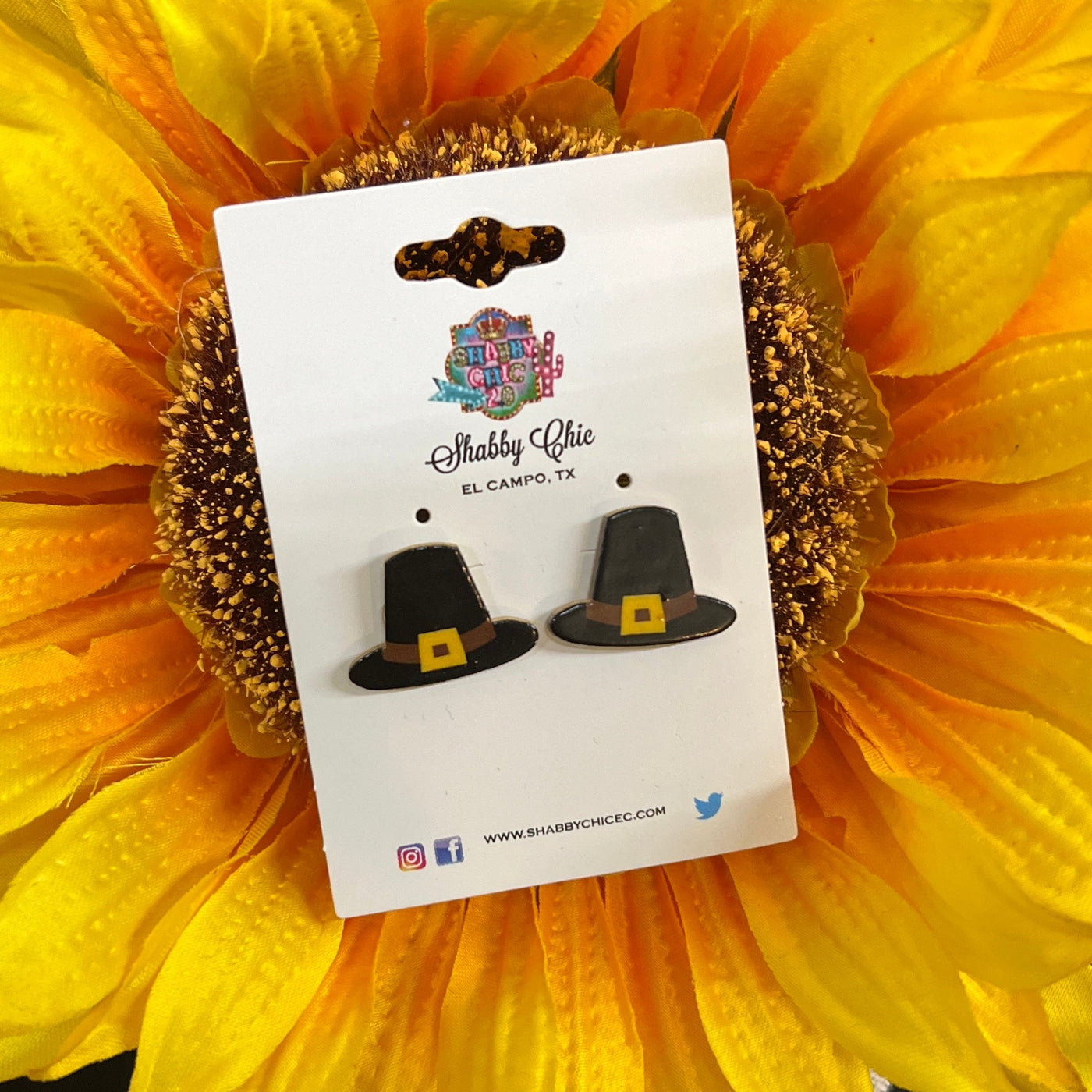 Pilgrim's Hat Stud Earrings Shabby Chic Boutique and Tanning Salon
