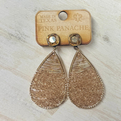 Pink Panache Gold Bead Wrapped Teardrop Earrings - Gold Shabby Chic Boutique and Tanning Salon