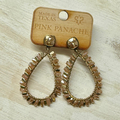 Pink Panache Gold Bead Wrapped Teardrop Earrings Shabby Chic Boutique and Tanning Salon