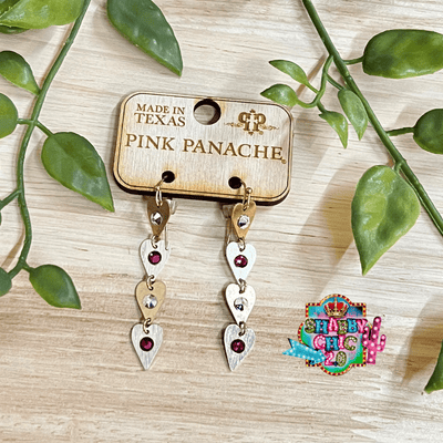 Pink Panache Hearts in Line Earrings Shabby Chic Boutique and Tanning Salon