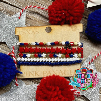 Pink Panache Red, White, and Blue Star Bracelet set Shabby Chic Boutique and Tanning Salon