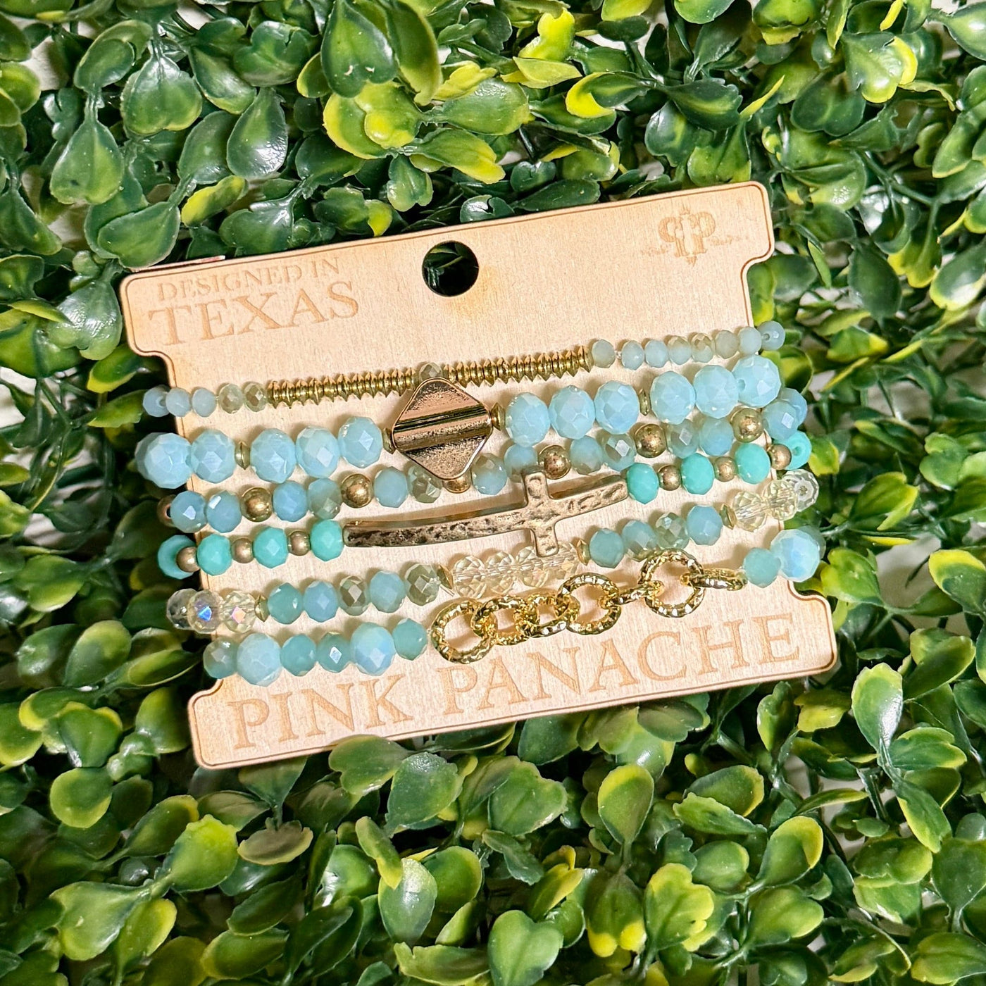 Pink Panache Set of 6 Bracelets - Light Blue Shabby Chic Boutique and Tanning Salon