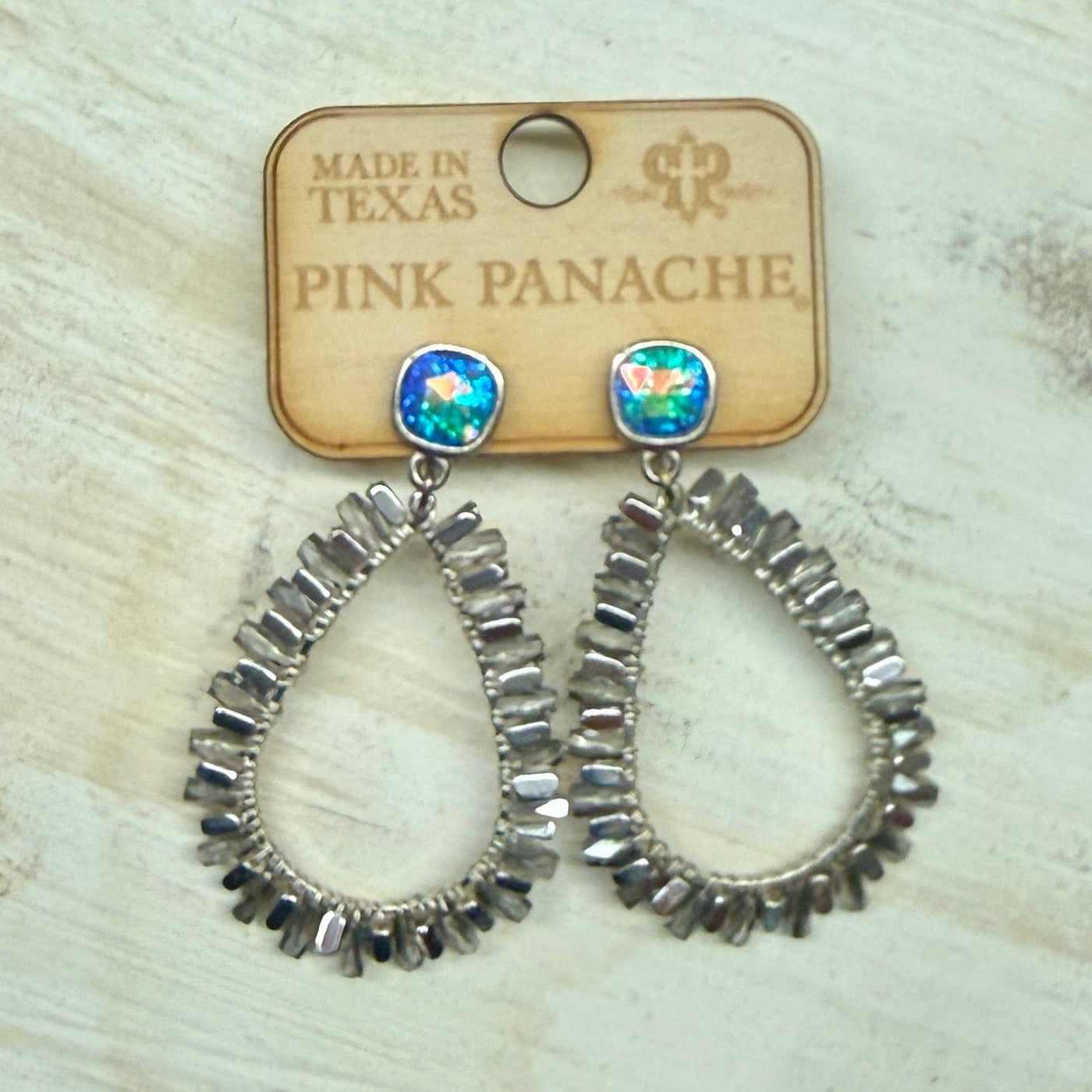 Pink Panache SIlver Bead Wrapped Teardrop Earrings Shabby Chic Boutique and Tanning Salon