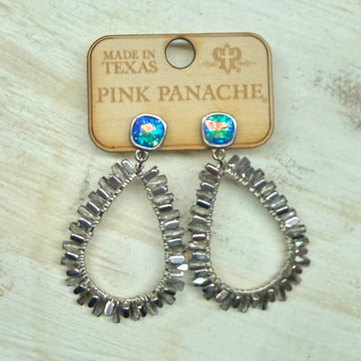 Pink Panache SIlver Bead Wrapped Teardrop Earrings Shabby Chic Boutique and Tanning Salon