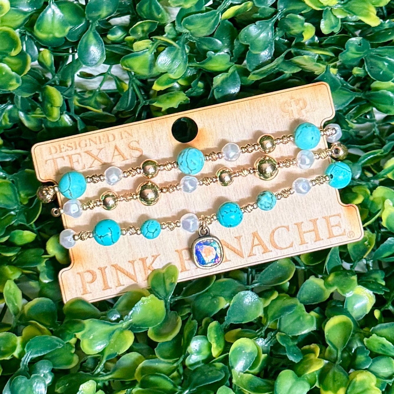 Pink Panache Turquoise, Pearls and Gold Bracelet Set Shabby Chic Boutique and Tanning Salon