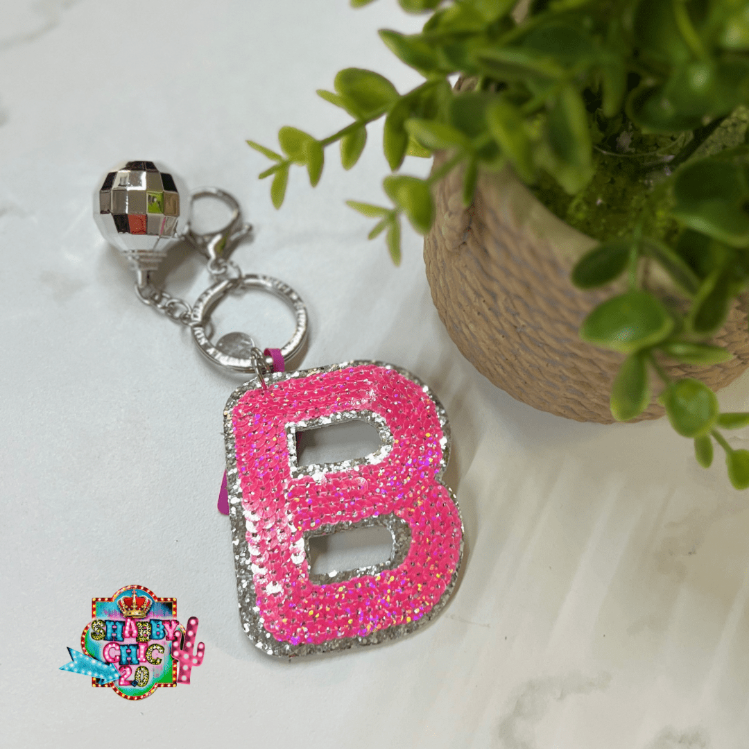 Pink Sequin Letter Keyrings Shabby Chic Boutique and Tanning Salon B