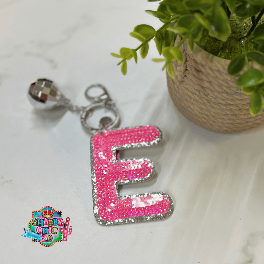 Pink Sequin Letter Keyrings Shabby Chic Boutique and Tanning Salon E