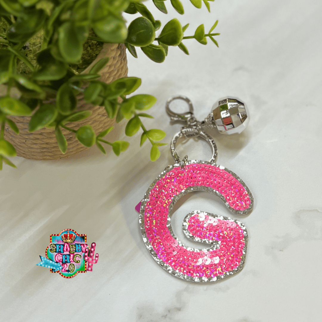 Pink Sequin Letter Keyrings Shabby Chic Boutique and Tanning Salon G