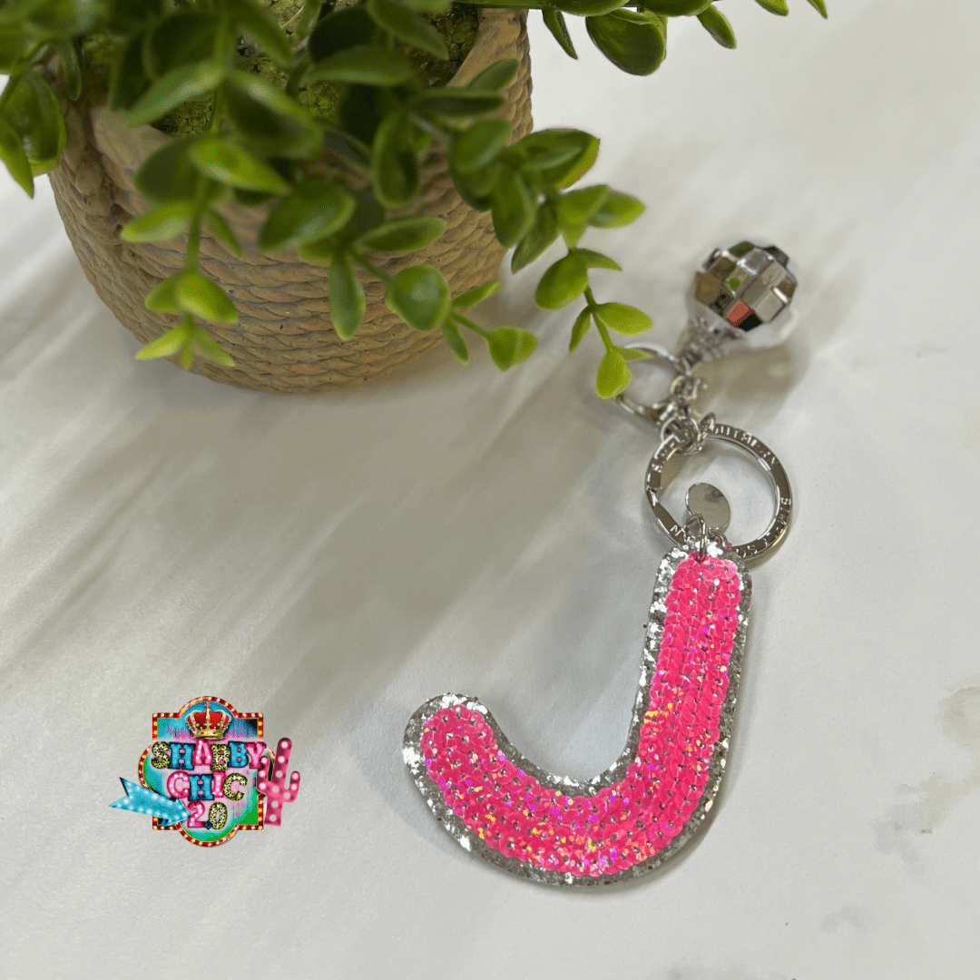 Pink Sequin Letter Keyrings Shabby Chic Boutique and Tanning Salon J