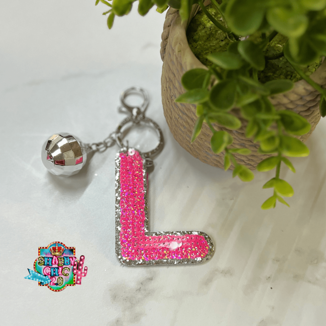 Pink Sequin Letter Keyrings Shabby Chic Boutique and Tanning Salon L