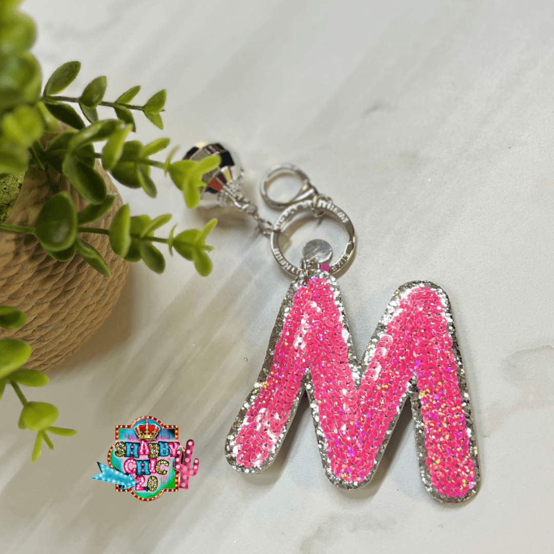 Pink Sequin Letter Keyrings Shabby Chic Boutique and Tanning Salon M