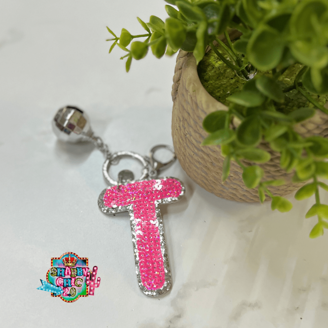Pink Sequin Letter Keyrings Shabby Chic Boutique and Tanning Salon T