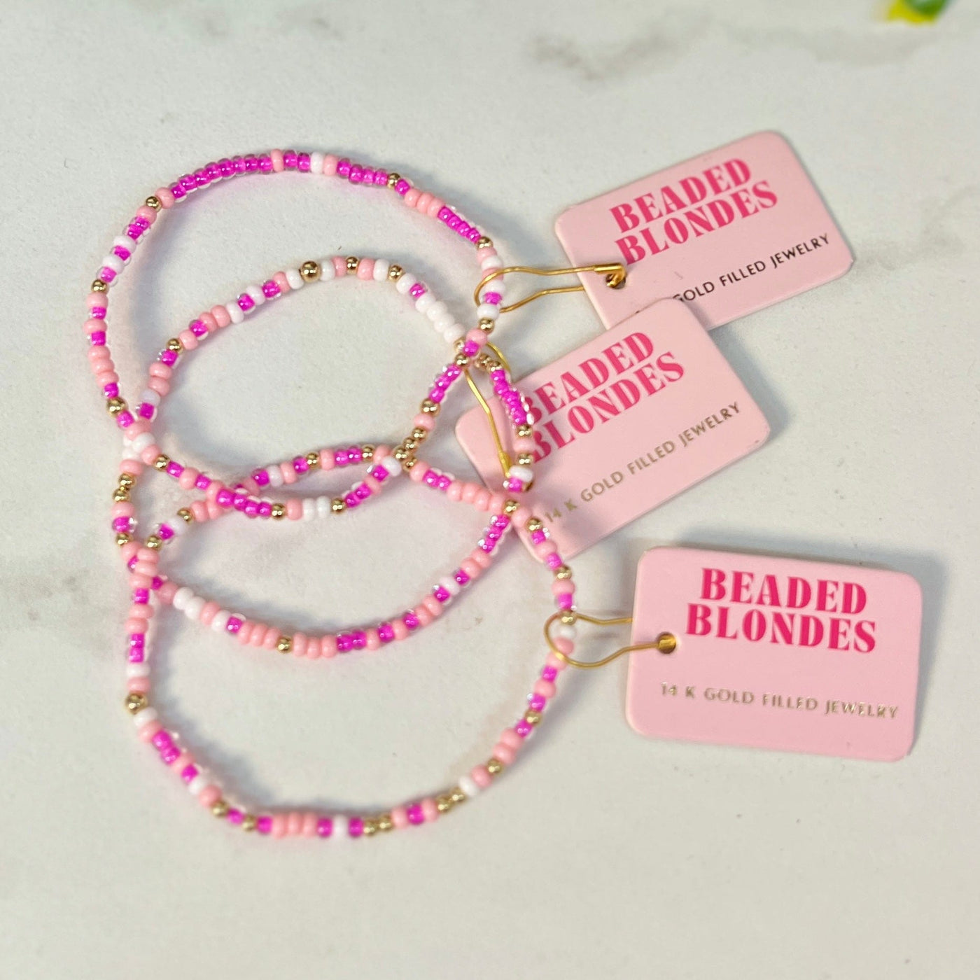 Pinks Sprinkle Beaded Bracelet: Standard 6.75 inch Beaded Blondes