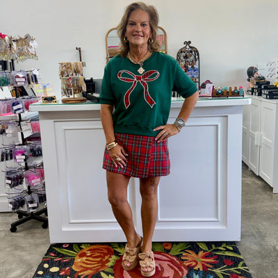 Plaid Bow Top - Green Shabby Chic Boutique and Tanning Salon