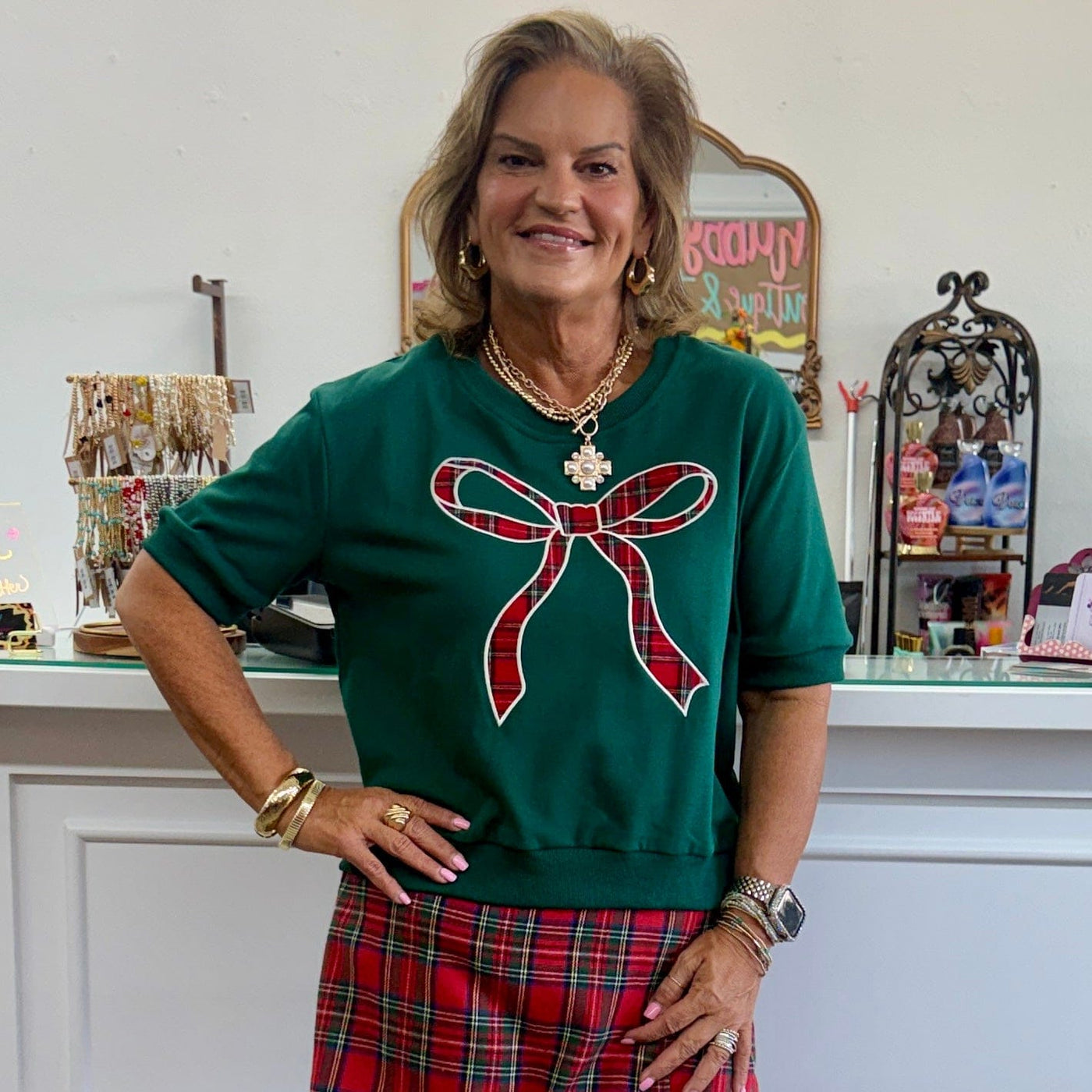 Plaid Bow Top - Green Shabby Chic Boutique and Tanning Salon