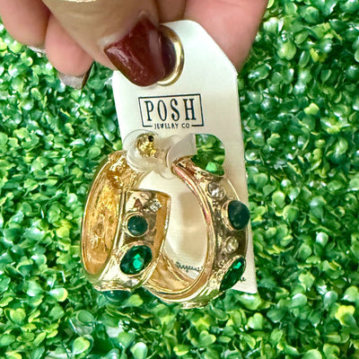 Posh Jewel Hoop Earrings - Green Shabby Chic Boutique and Tanning Salon