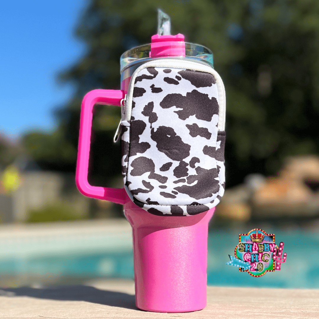 Pouch for 40oz Tumblers Shabby Chic Boutique and Tanning Salon Black Cow Print
