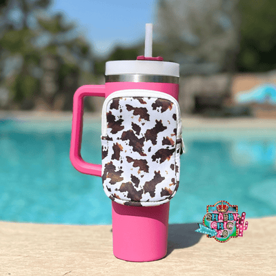 Pouch for 40oz Tumblers Shabby Chic Boutique and Tanning Salon Brown Cow Print
