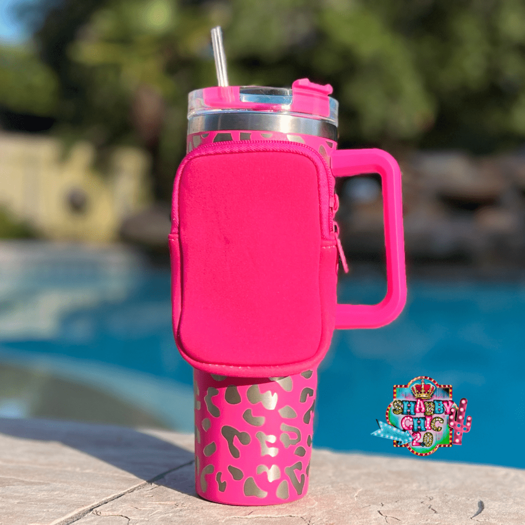 Pouch for 40oz Tumblers Shabby Chic Boutique and Tanning Salon Hot Pink