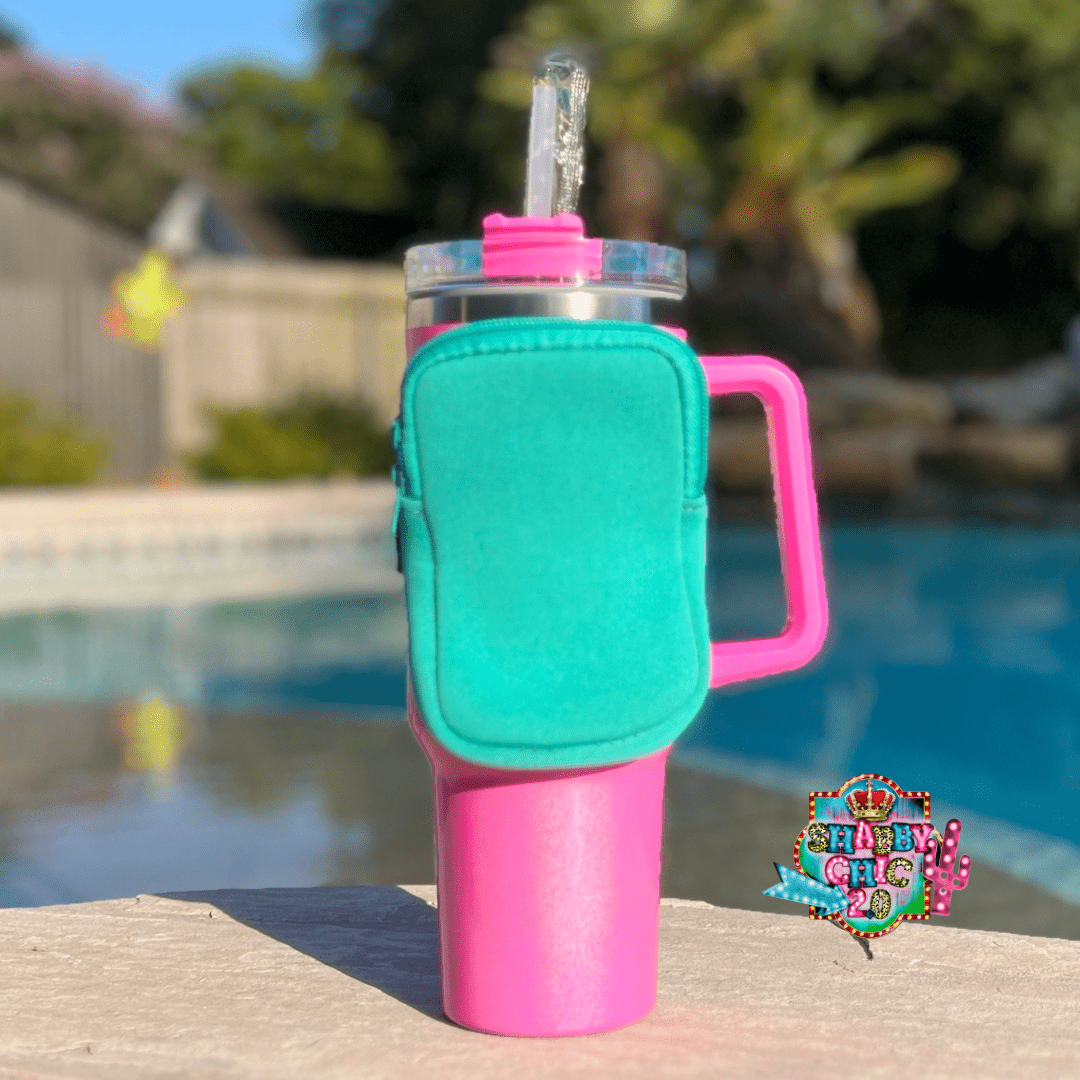 Pouch for 40oz Tumblers Shabby Chic Boutique and Tanning Salon Turquoise