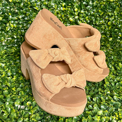 Put A Bow On It Sandals - Camel Shabby Chic Boutique and Tanning Salon