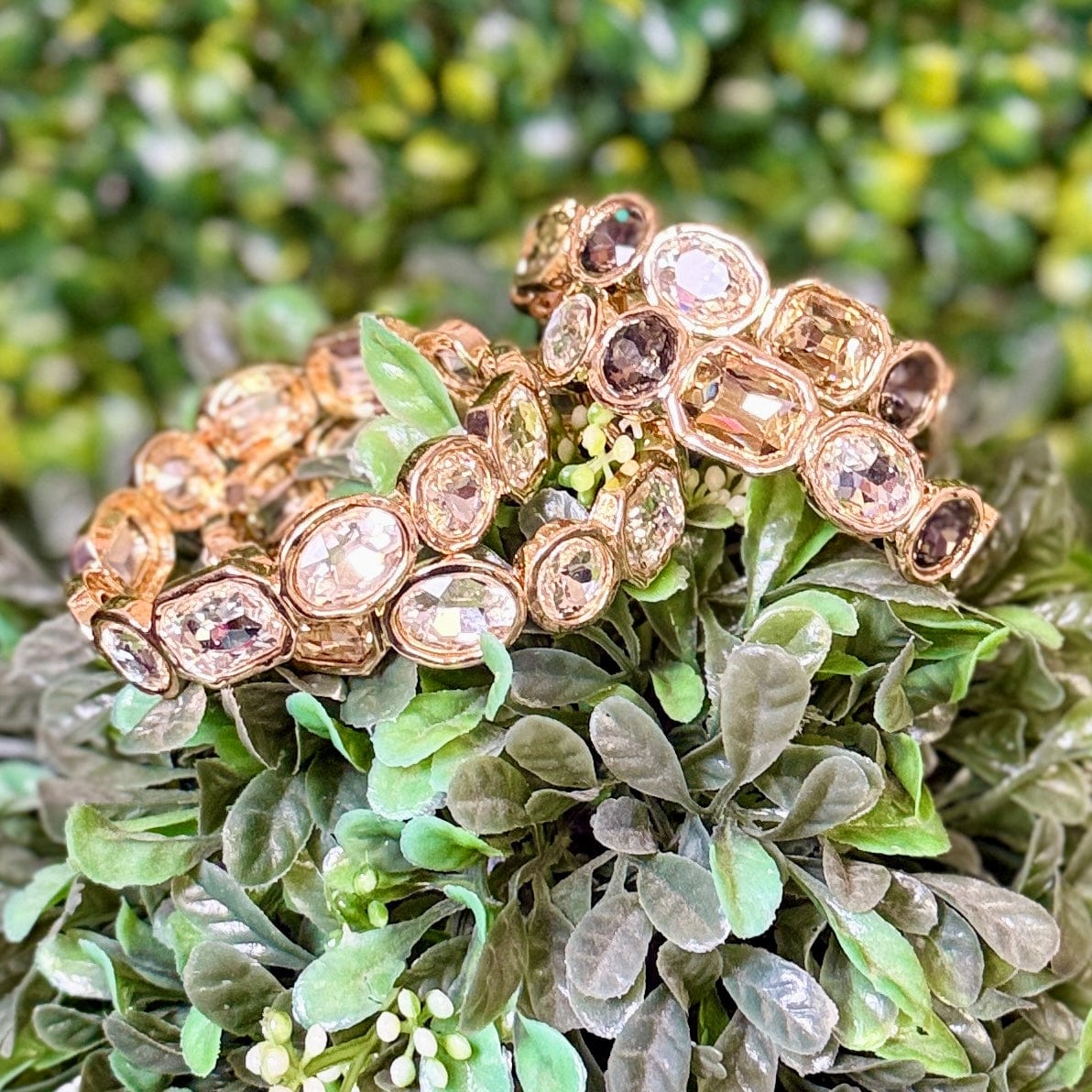 Rectangle and Circle Crystal Stretch Bracelet Shabby Chic Boutique and Tanning Salon