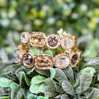 Rectangle and Circle Crystal Stretch Bracelet Shabby Chic Boutique and Tanning Salon Grey Champagne and Clear